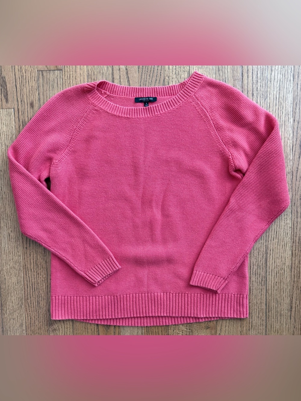 Lafayette 148 New York Coral Pink 100% Cotton Knit Sweater Small